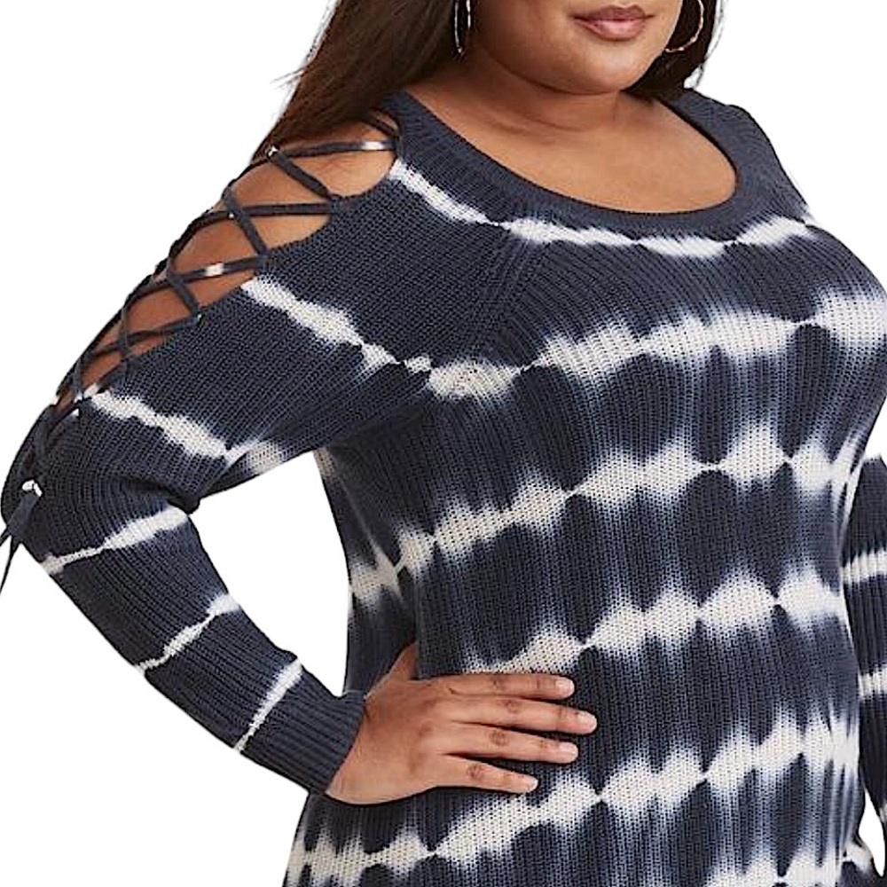 TORRID: Pullover Cold Shoulder Lace-Up Sleeve Tie Dye Sweater -Size 1 / 1X